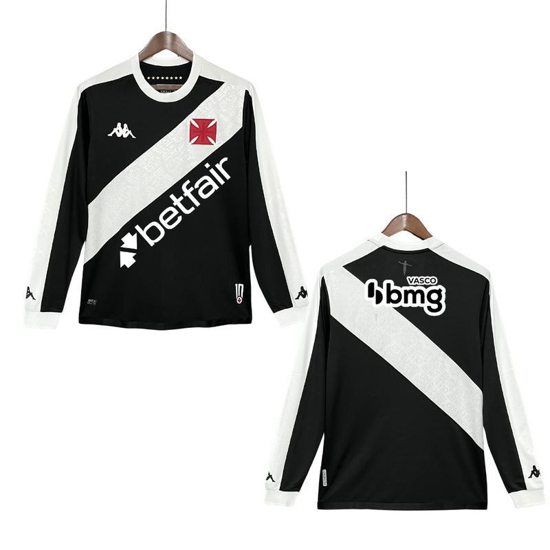 Camisa Vasco I 23/24 Manga Longa Masculina - Preto+Branco